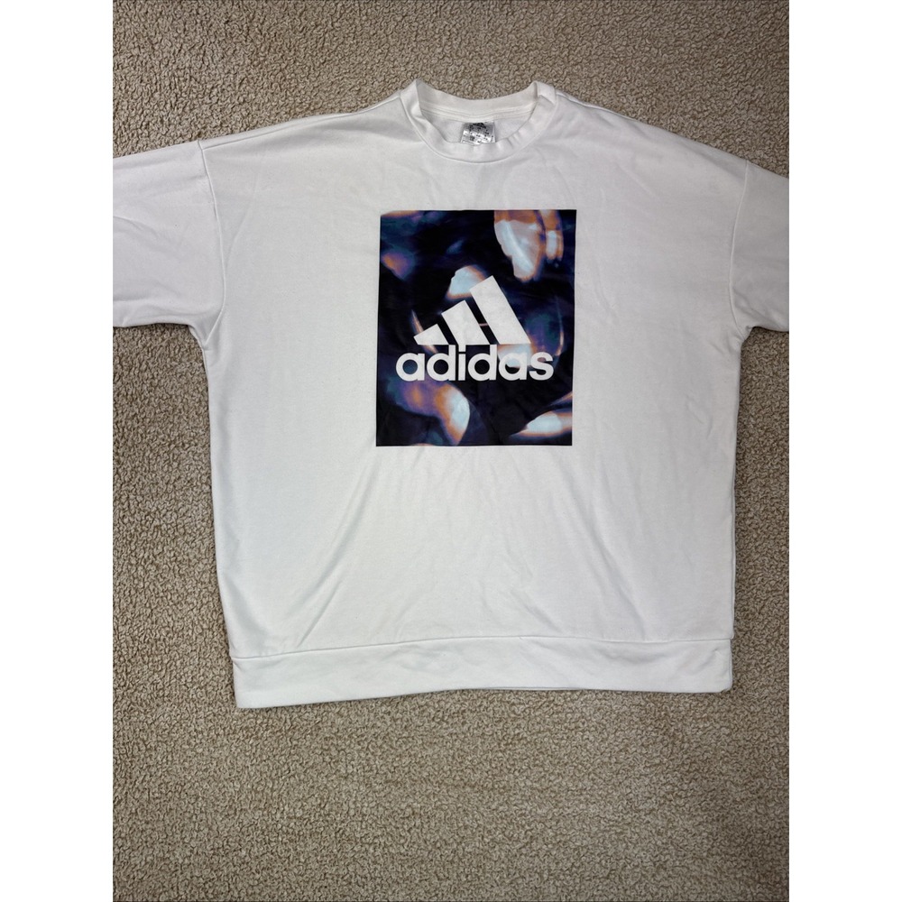 Adidas x Zoe Saldana Women's L White Crew Neck Sweatshirt Size L Long Sleeve